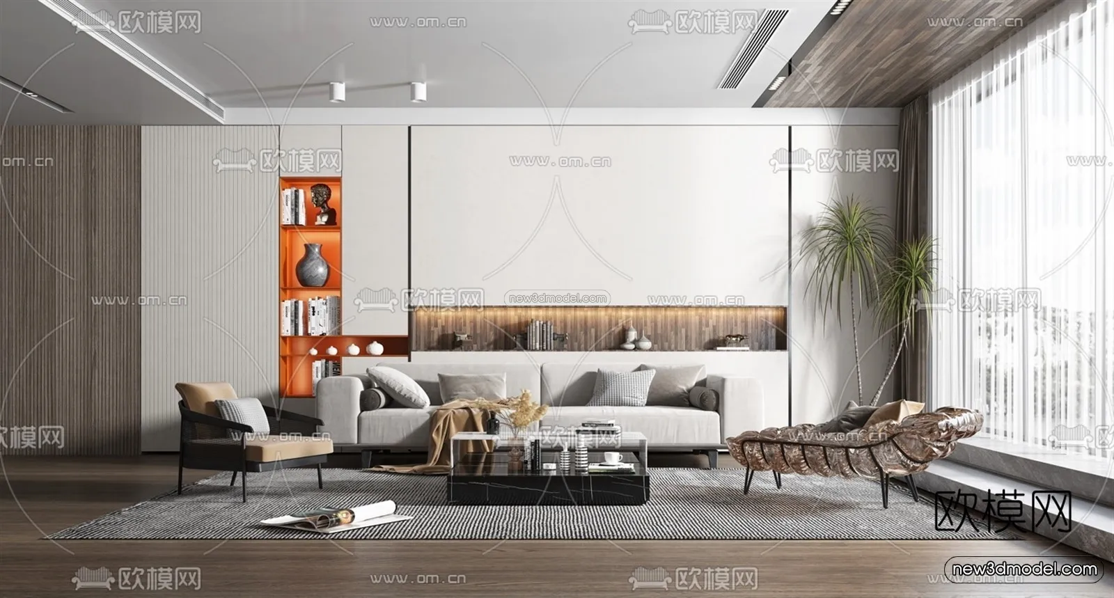 Minimalist Style Interior 3D Blocks - Living Room 3D Model - 037