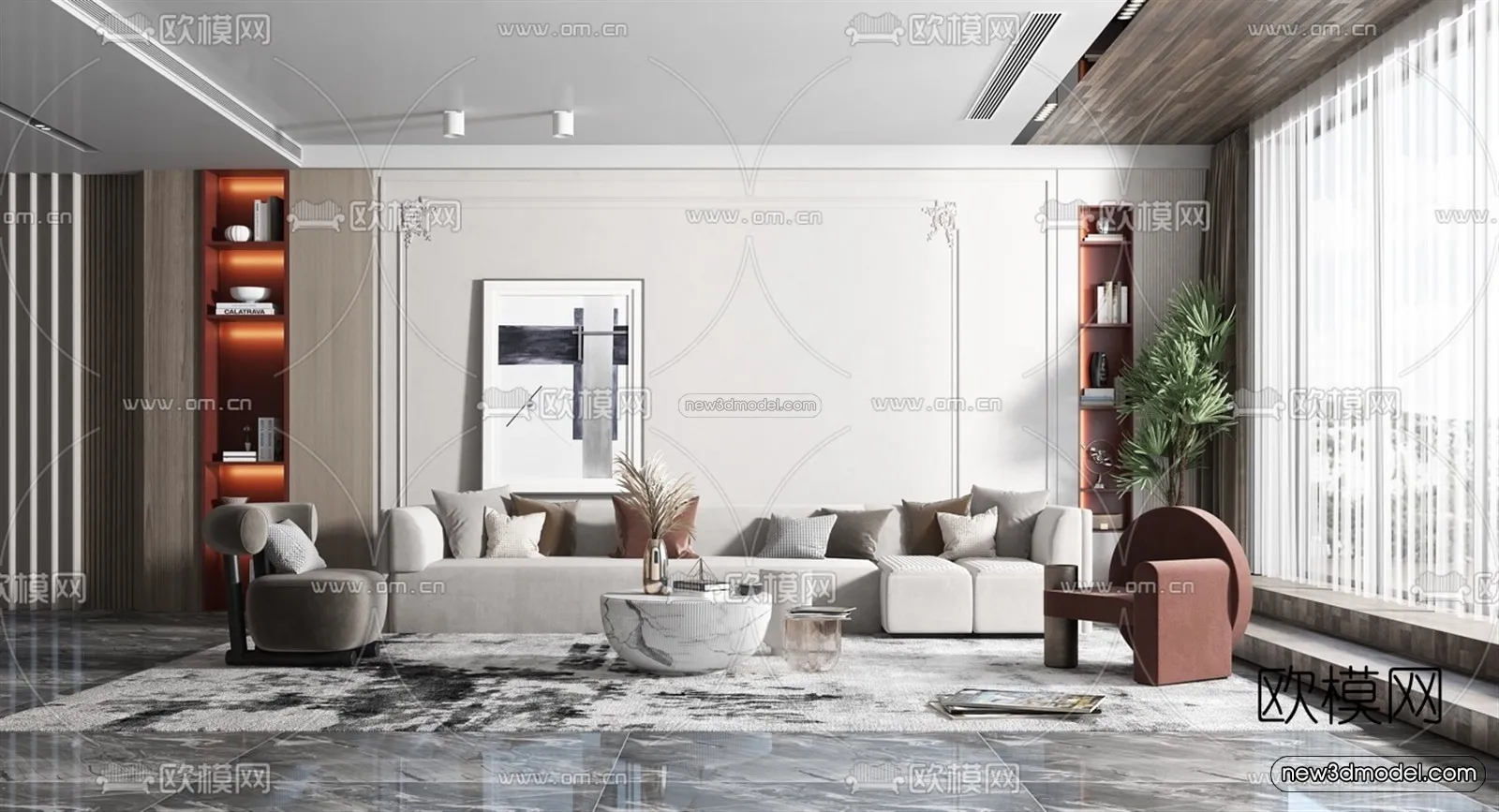 Minimalist Style Interior 3D Blocks - Living Room 3D Model - 038