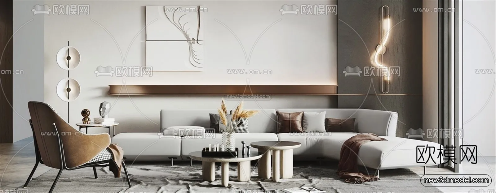 Minimalist Style Interior 3D Blocks - Living Room 3D Model - 039