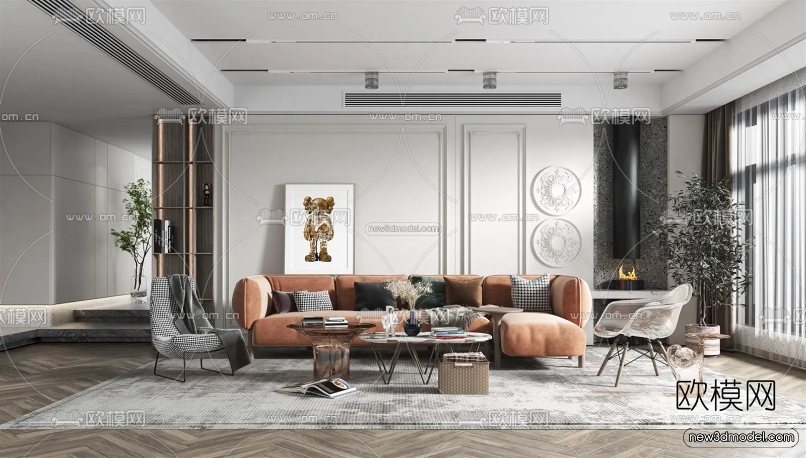 Minimalist Style Interior 3D Blocks - Living Room 3D Model - 040