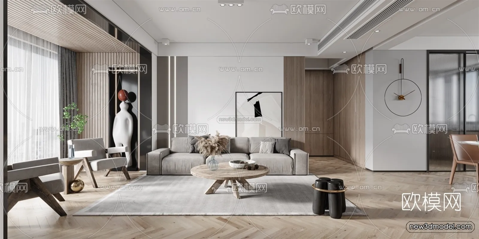 Minimalist Style Interior 3D Blocks - Living Room 3D Model - 041