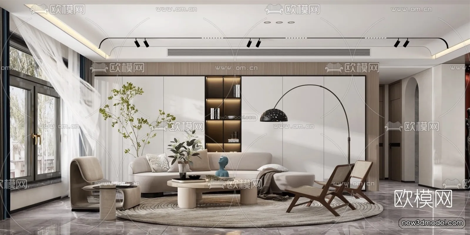 Minimalist Style Interior 3D Blocks - Living Room 3D Model - 042