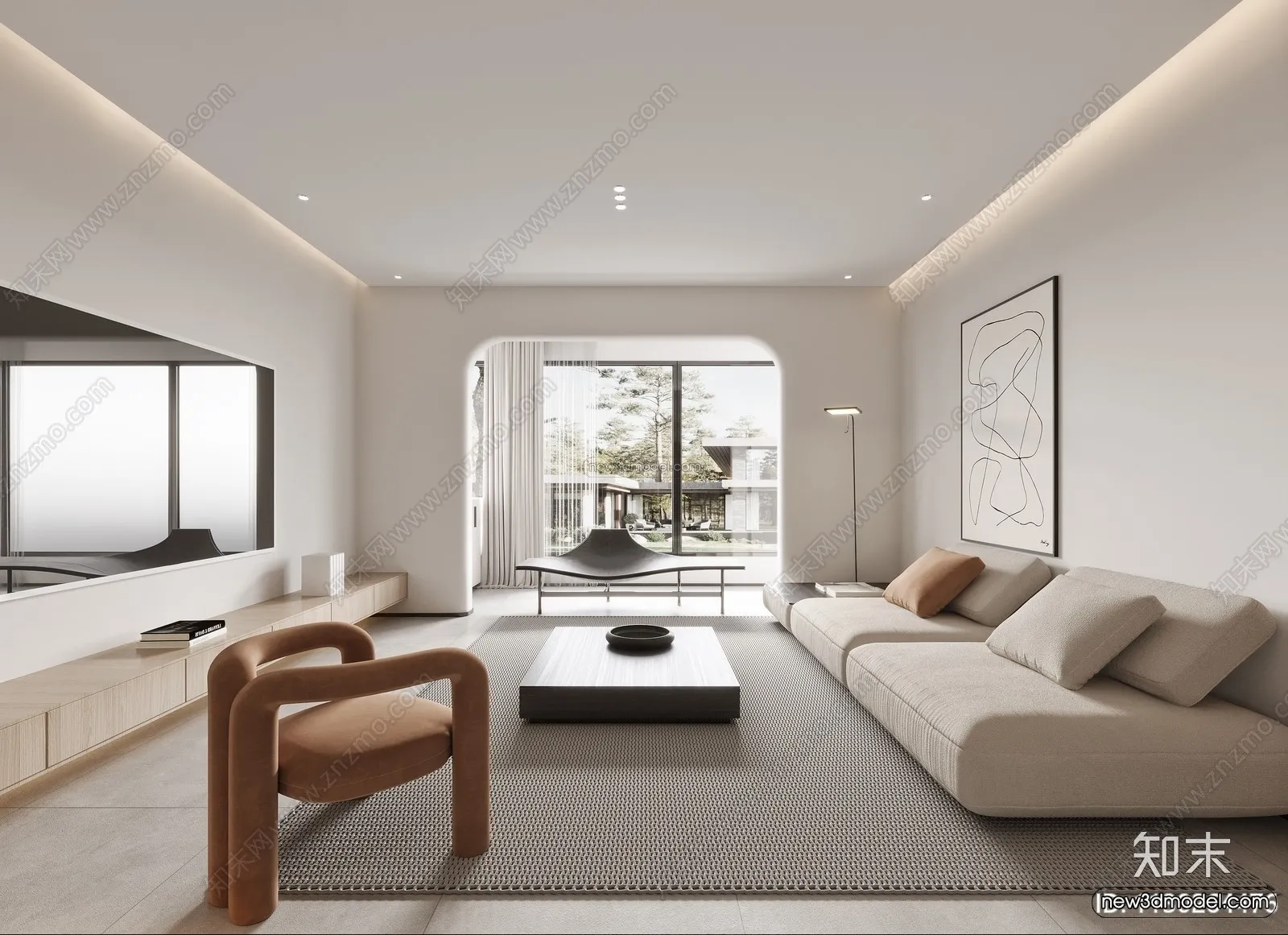 Minimalist Style Interior 3D Blocks - Living Room 3D Model - 043