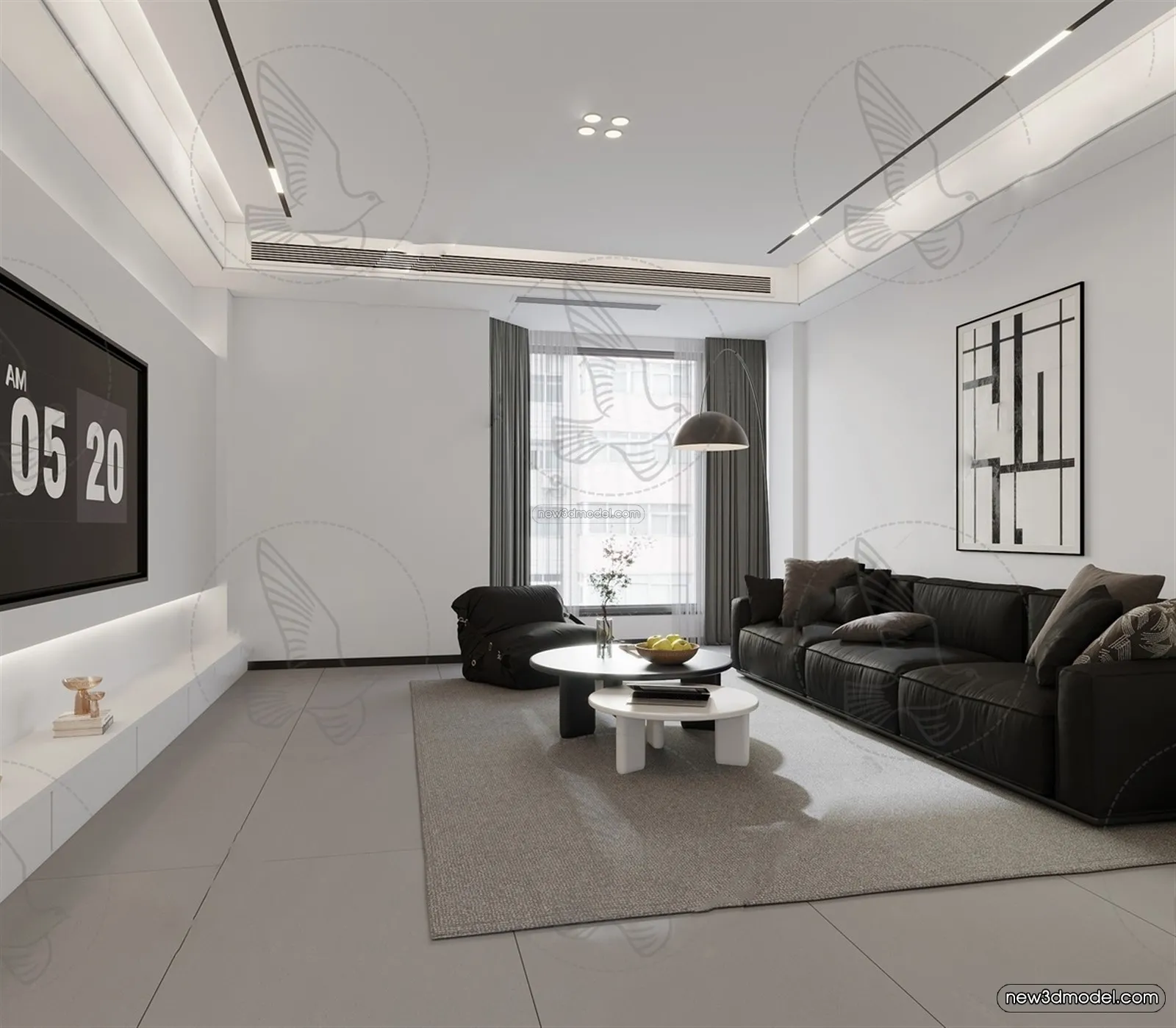 Minimalist Style Interior 3D Blocks - Living Room 3D Model - 044