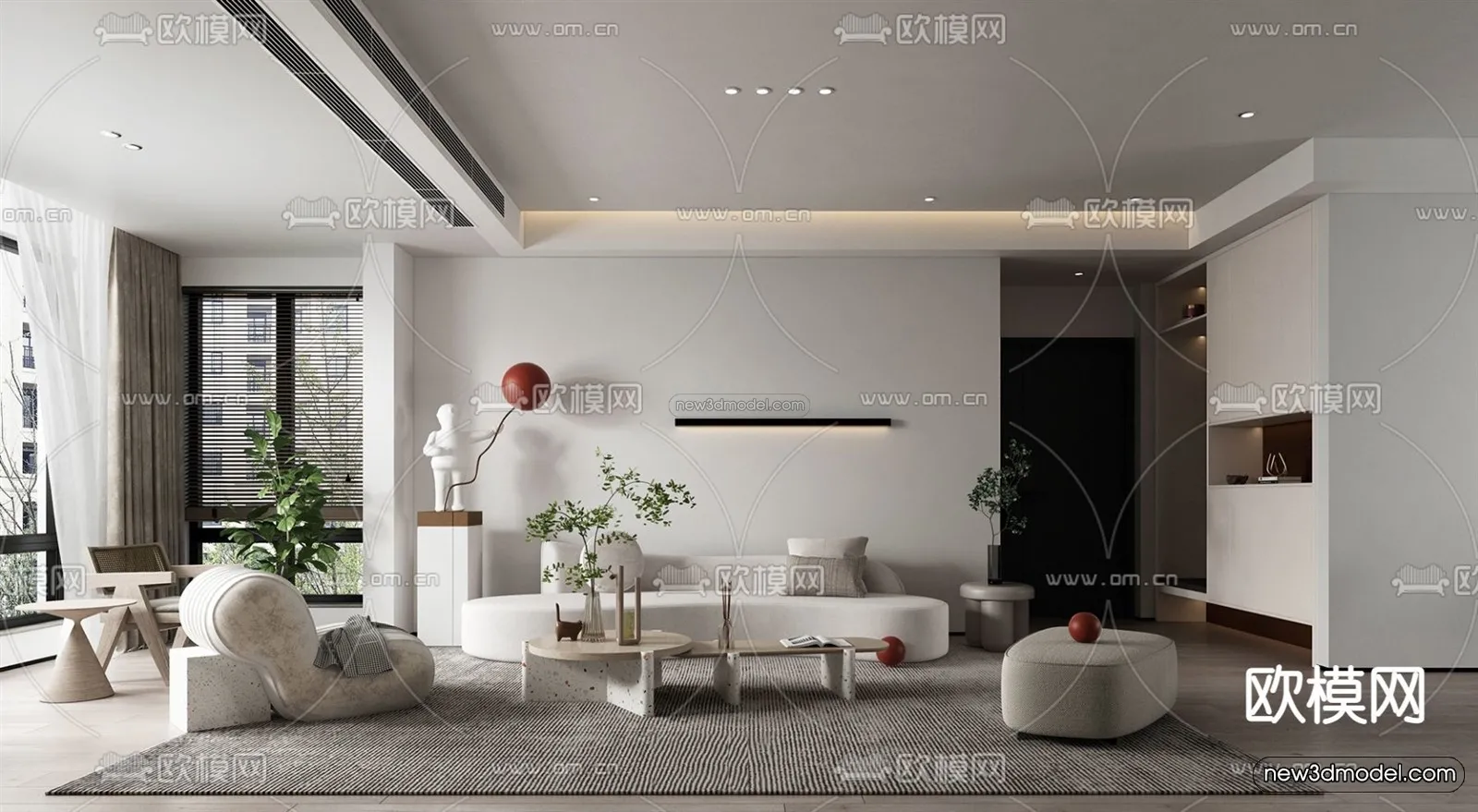 Minimalist Style Interior 3D Blocks - Living Room 3D Model - 045