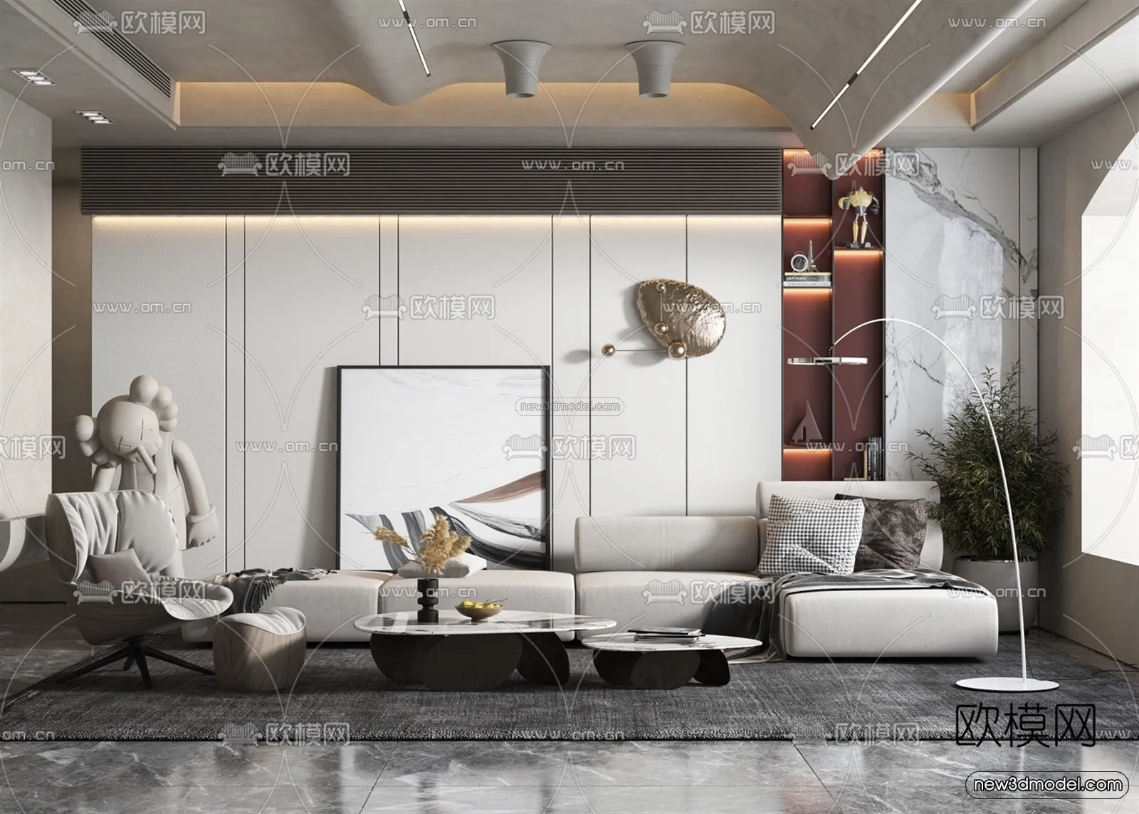 Minimalist Style Interior 3D Blocks - Living Room 3D Model - 046