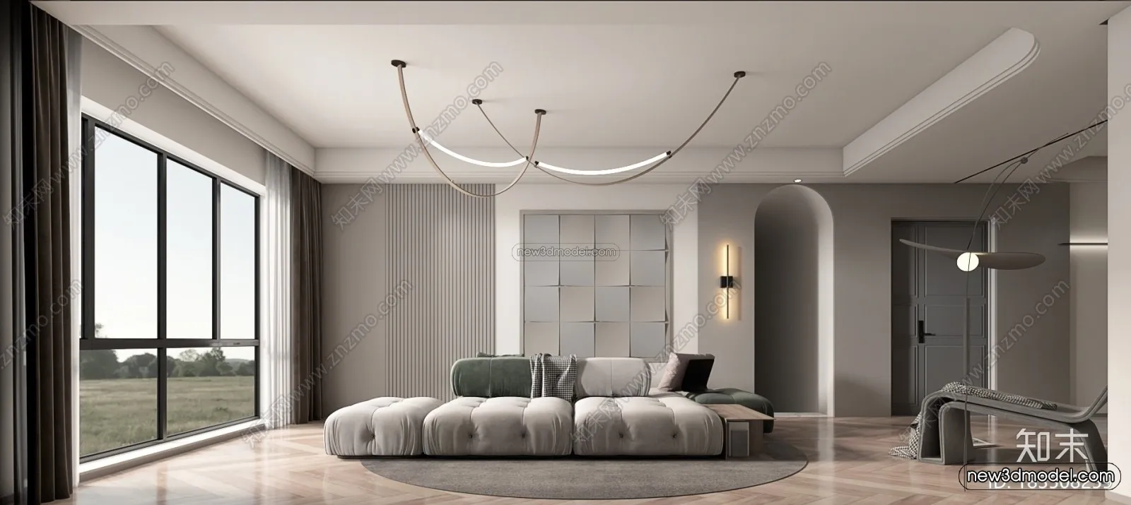 Minimalist Style Interior 3D Blocks - Living Room 3D Model - 047