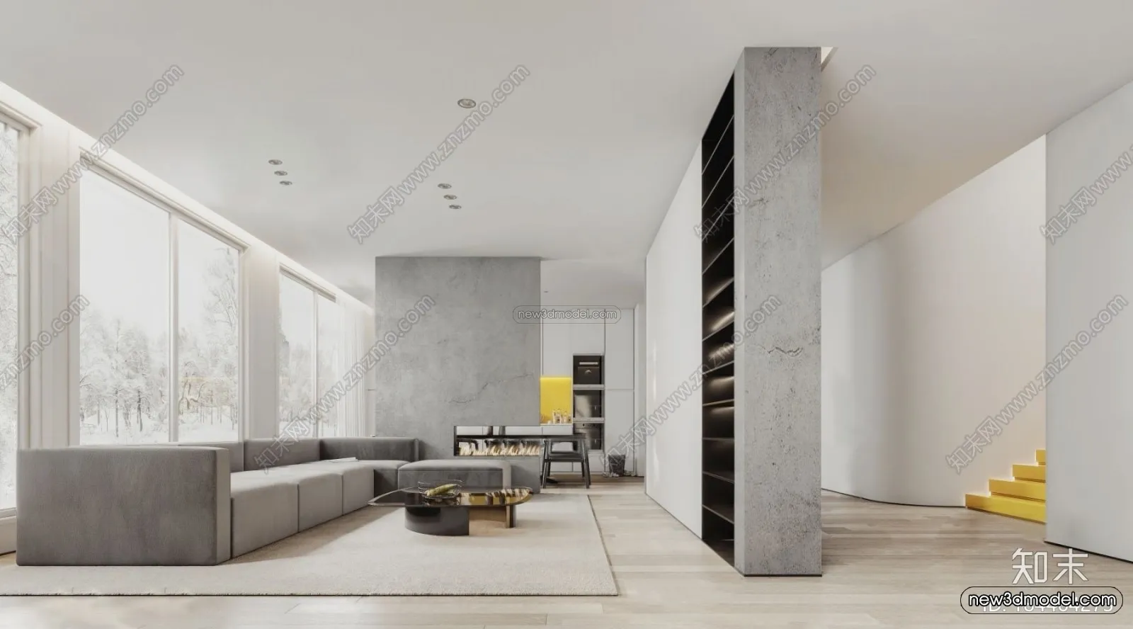 Minimalist Style Interior 3D Blocks - Living Room 3D Model - 048