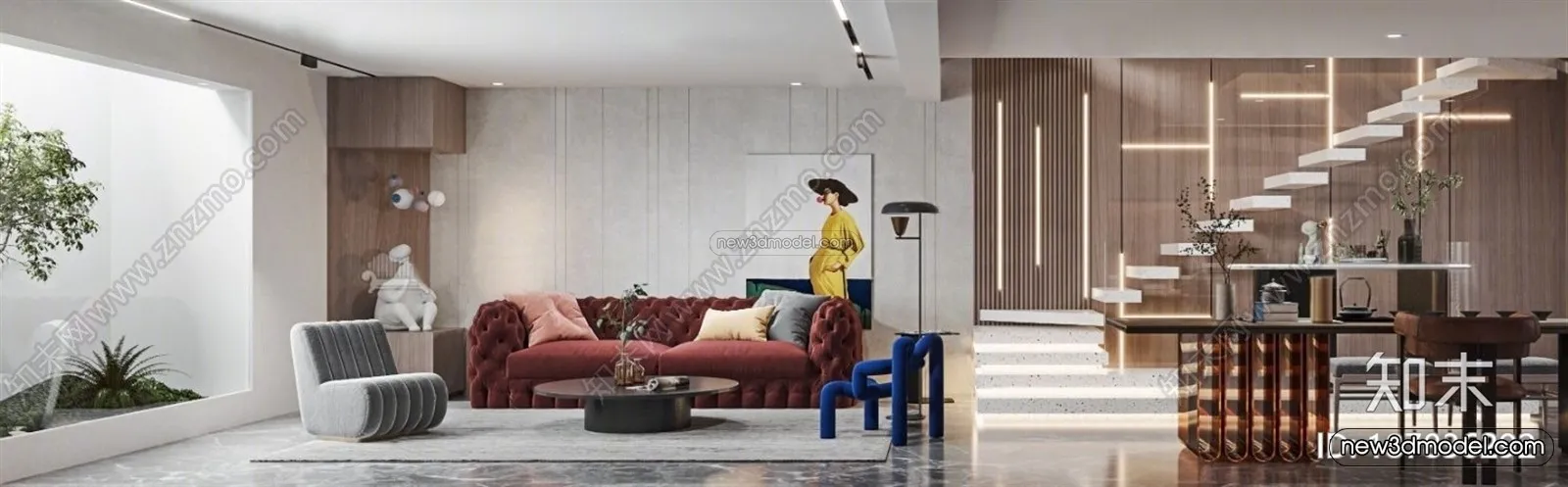 Minimalist Style Interior 3D Blocks - Living Room 3D Model - 049