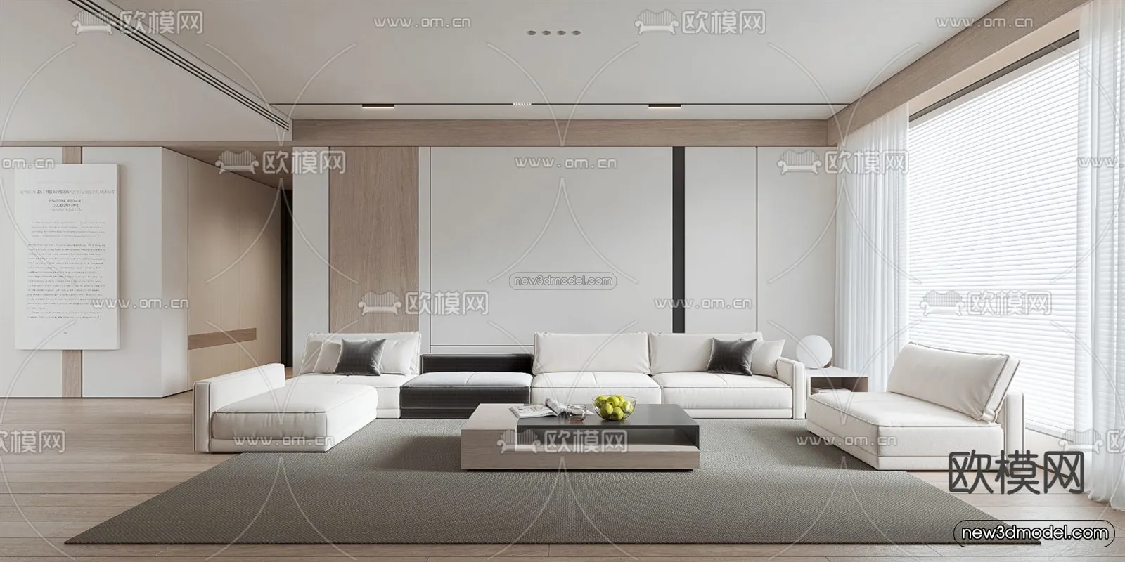 Minimalist Style Interior 3D Blocks - Living Room 3D Model - 050