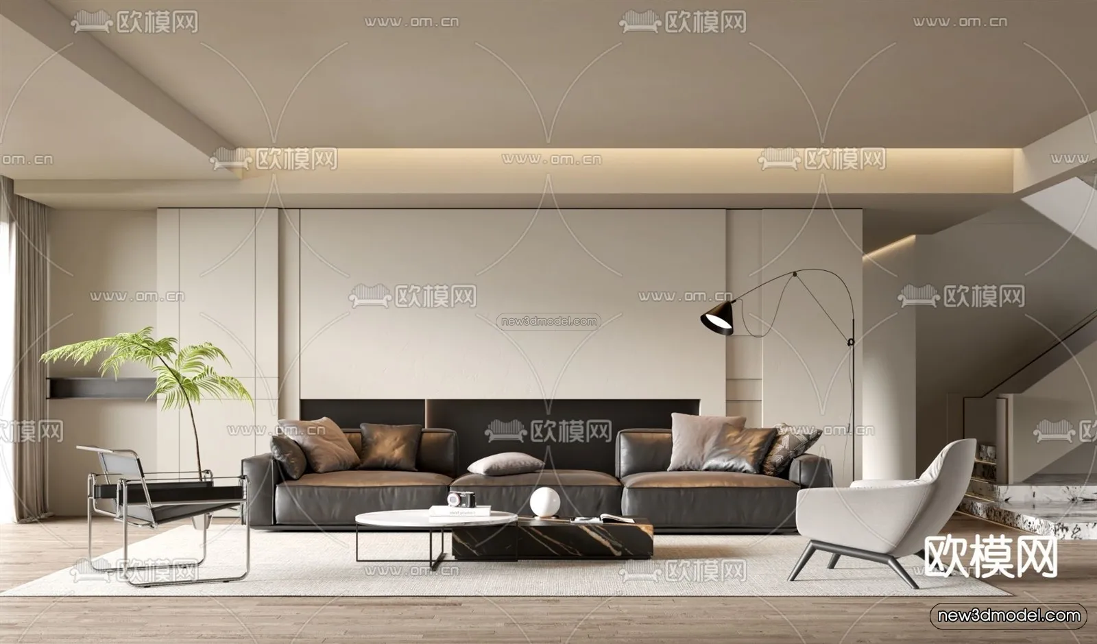 Minimalist Style Interior 3D Blocks - Living Room 3D Model - 051