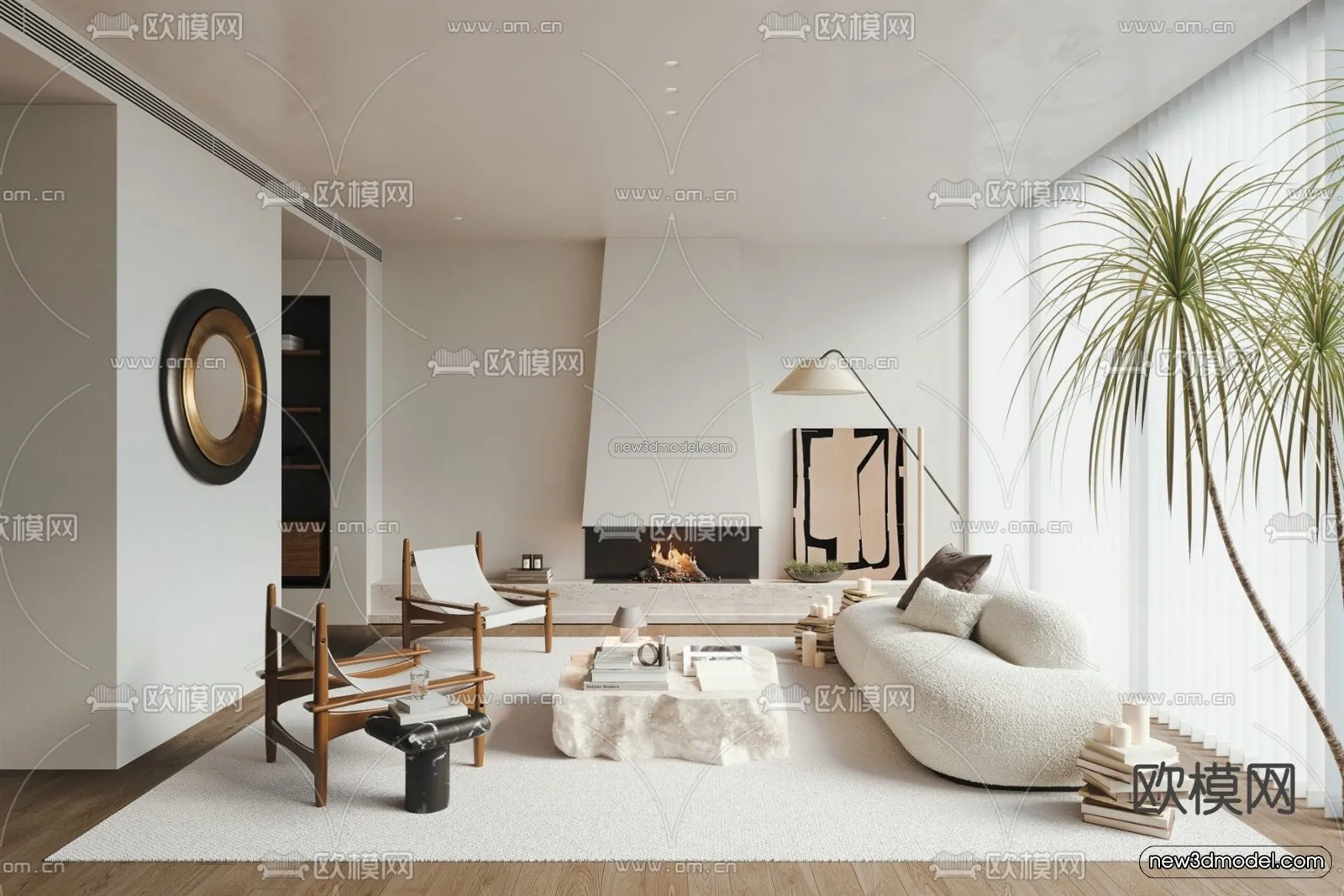 Minimalist Style Interior 3D Blocks - Living Room 3D Model - 052