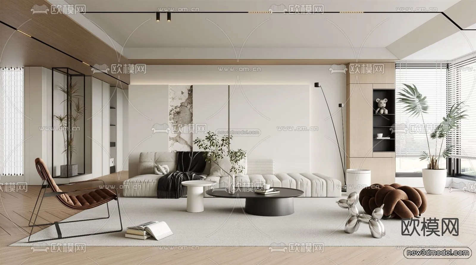 Minimalist Style Interior 3D Blocks - Living Room 3D Model - 053