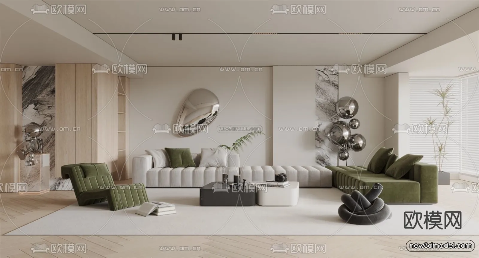 Minimalist Style Interior 3D Blocks - Living Room 3D Model - 054