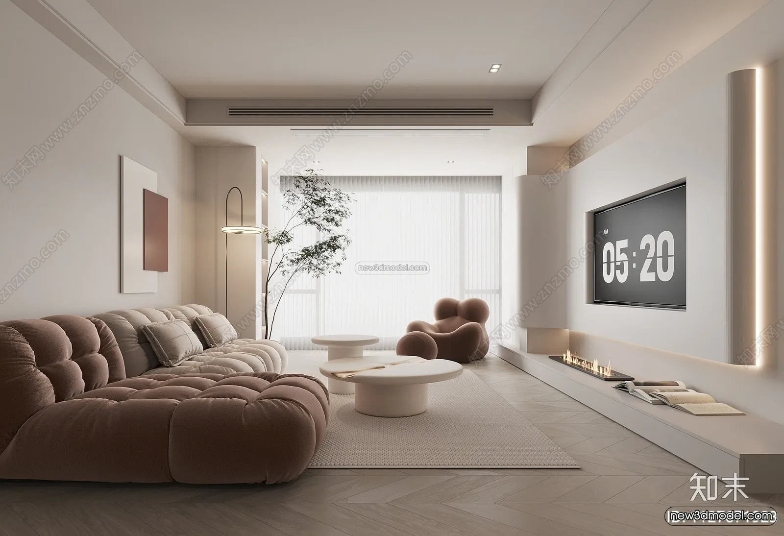 Minimalist Style Interior 3D Blocks - Living Room 3D Model - 055