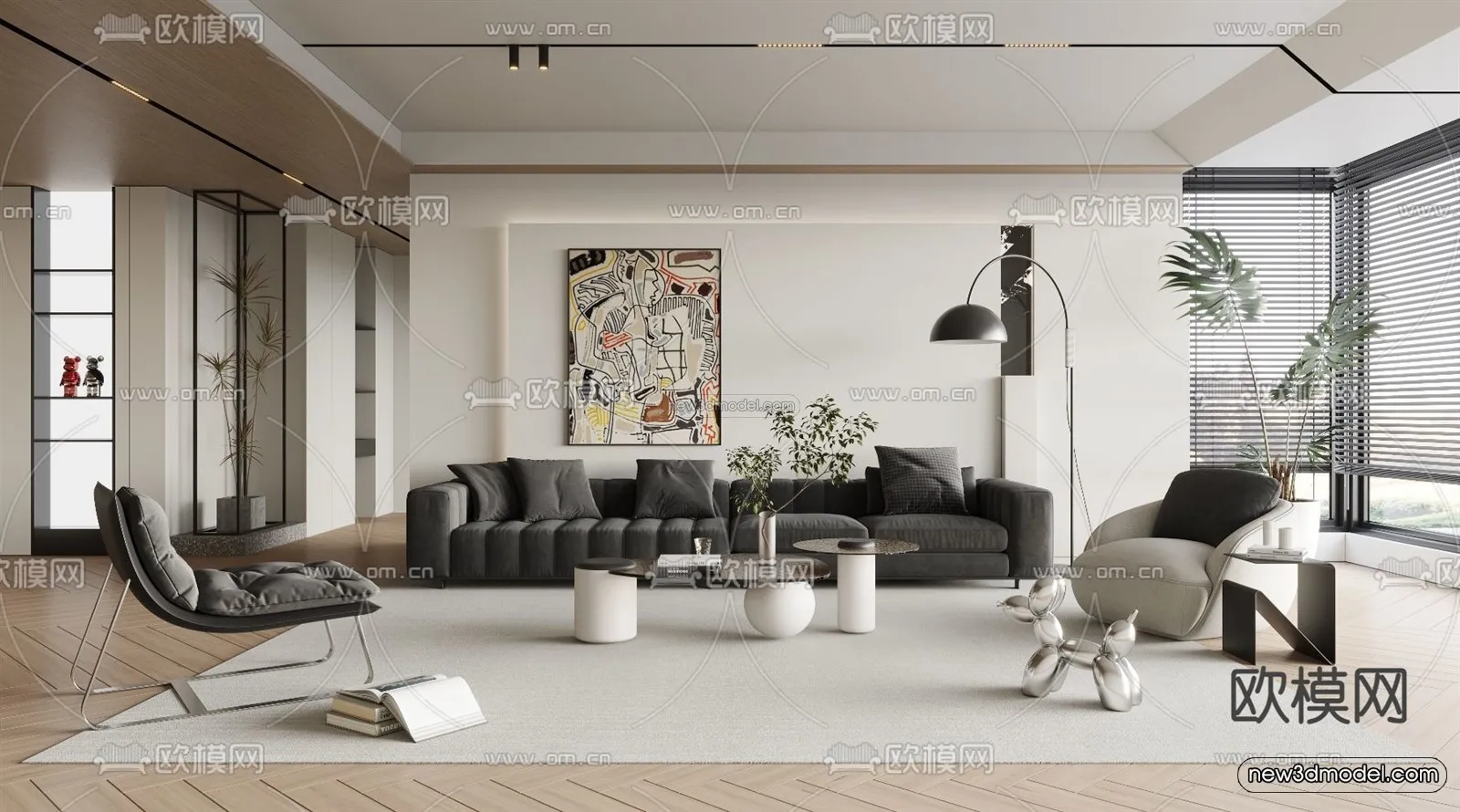 Minimalist Style Interior 3D Blocks - Living Room 3D Model - 057