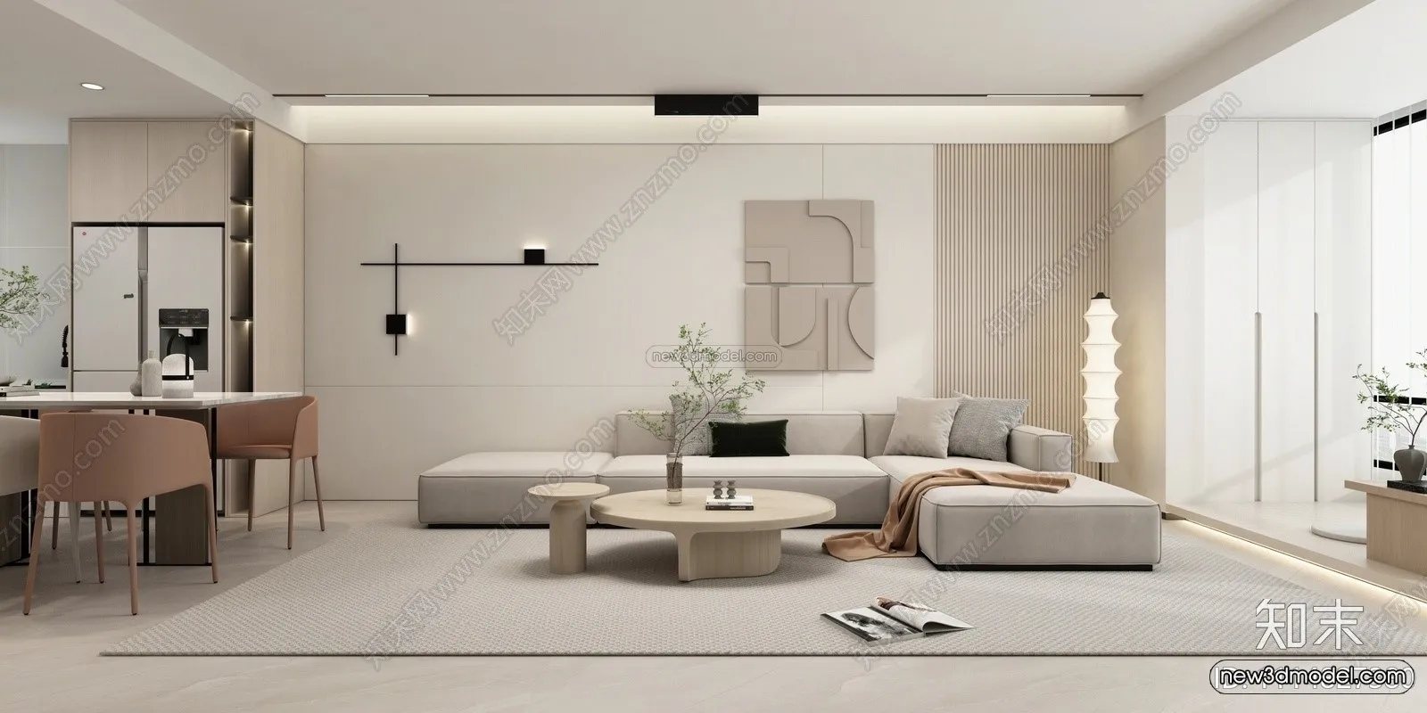 Minimalist Style Interior 3D Blocks - Living Room 3D Model - 059
