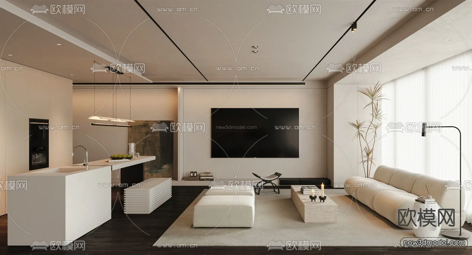 Minimalist Style Interior 3D Blocks - Living Room 3D Model - 060