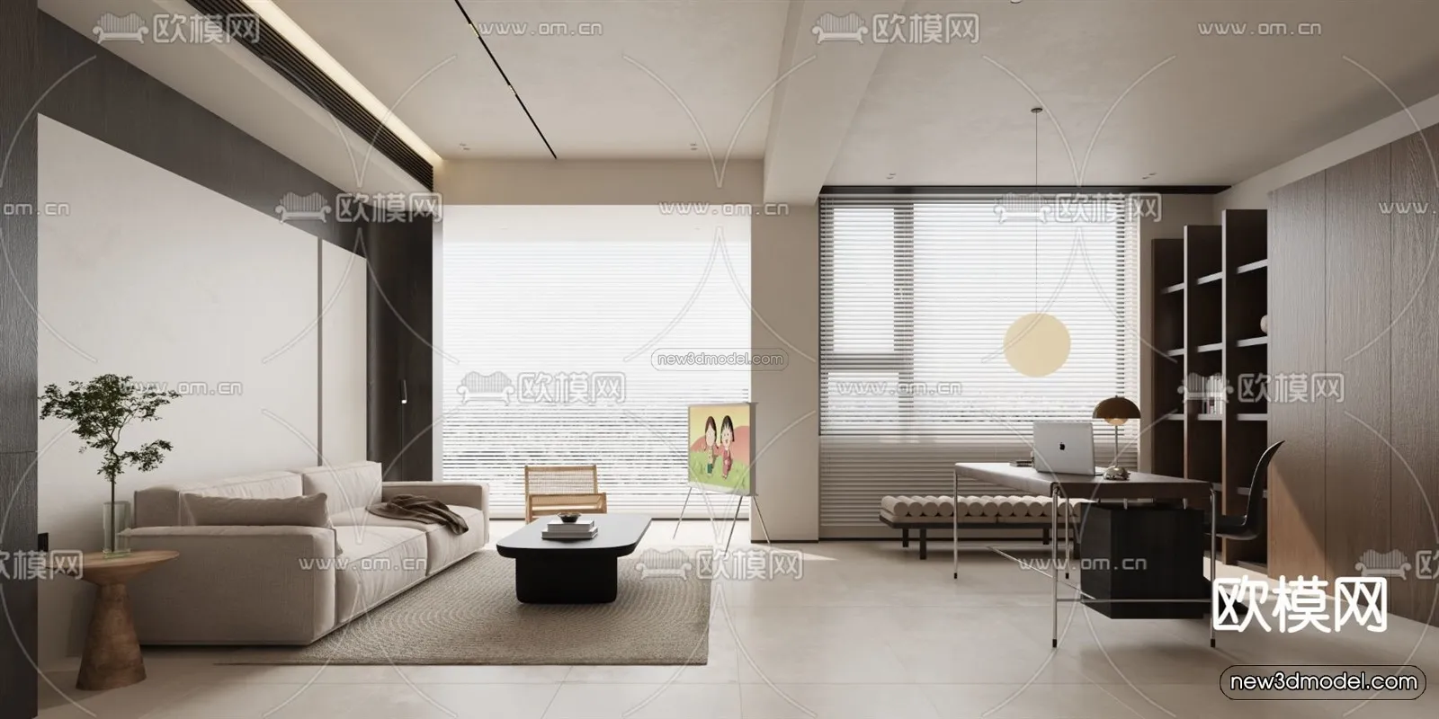 Minimalist Style Interior 3D Blocks - Living Room 3D Model - 061