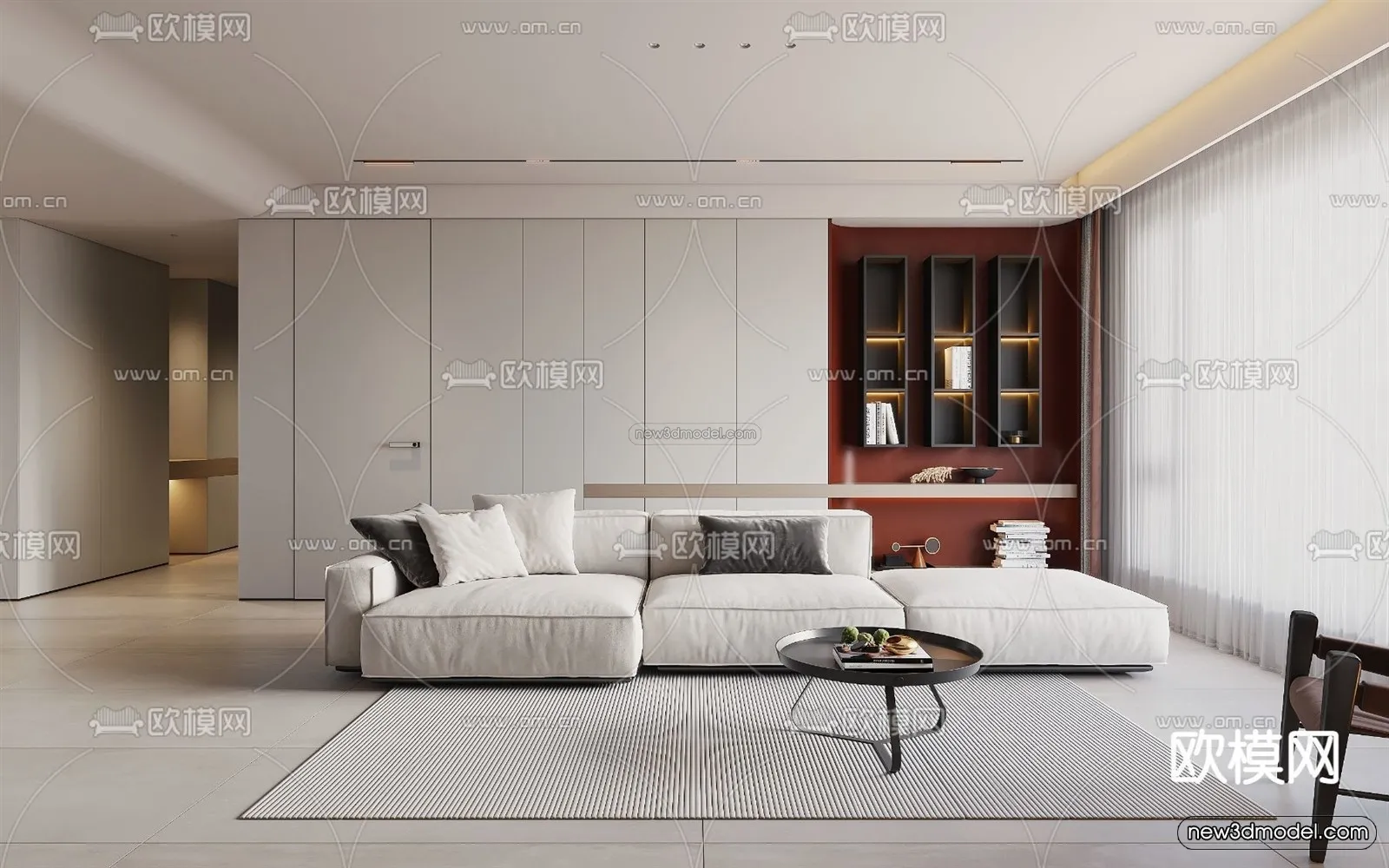 Minimalist Style Interior 3D Blocks - Living Room 3D Model - 062