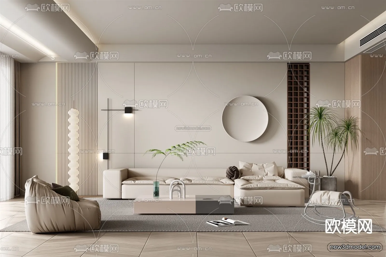 Minimalist Style Interior 3D Blocks - Living Room 3D Model - 063