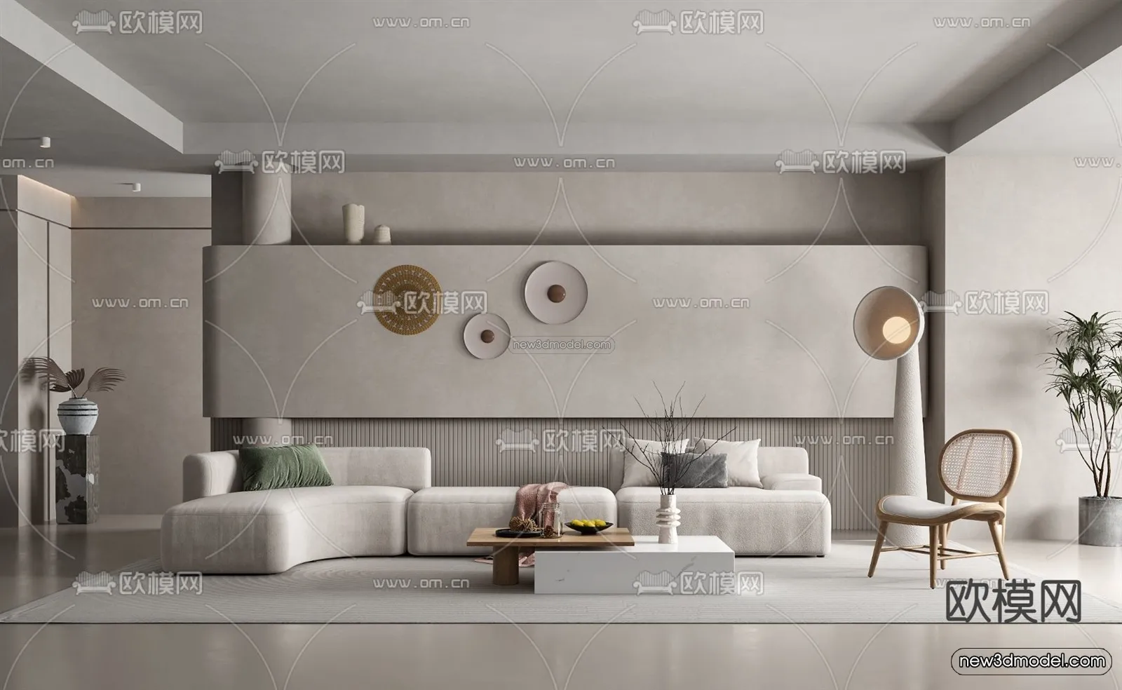 Minimalist Style Interior 3D Blocks - Living Room 3D Model - 064