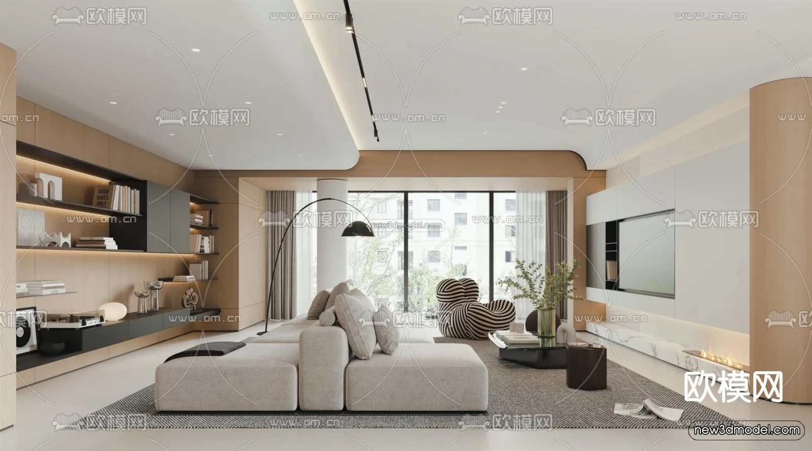 Minimalist Style Interior 3D Blocks - Living Room 3D Model - 065