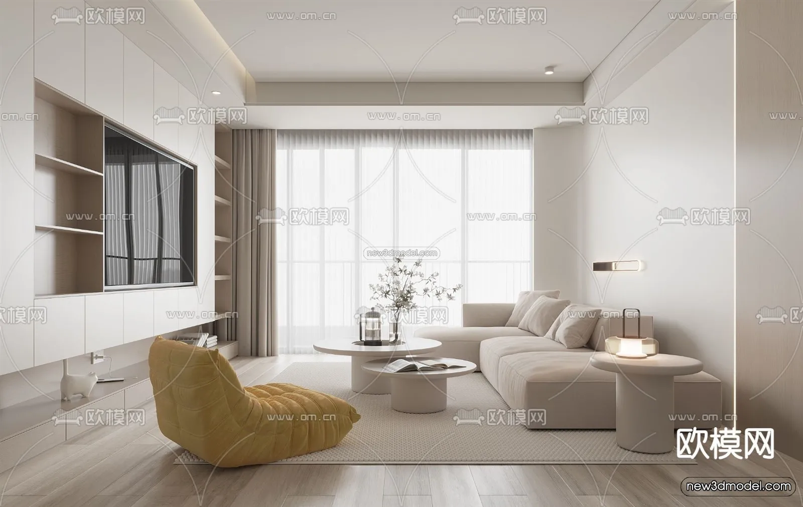 Minimalist Style Interior 3D Blocks - Living Room 3D Model - 067