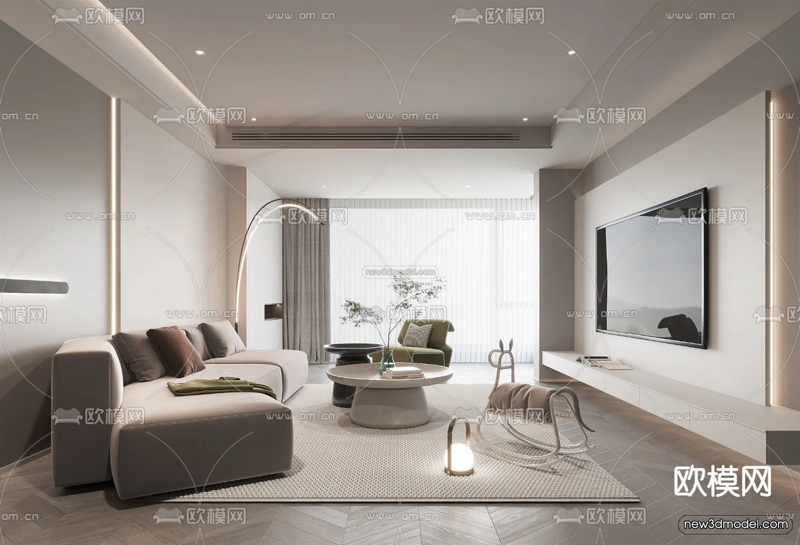 Minimalist Style Interior 3D Blocks - Living Room 3D Model - 068