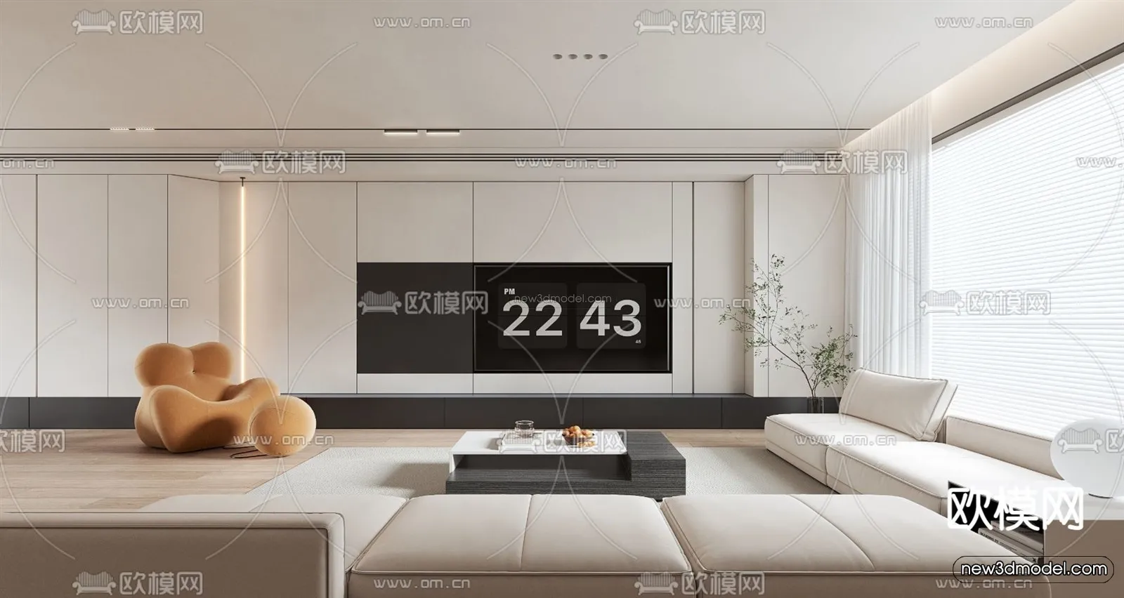 Minimalist Style Interior 3D Blocks - Living Room 3D Model - 069