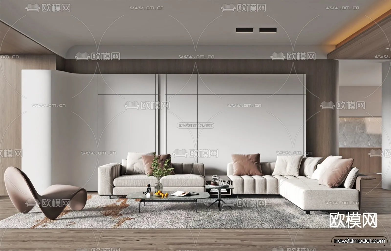 Minimalist Style Interior 3D Blocks - Living Room 3D Model - 070
