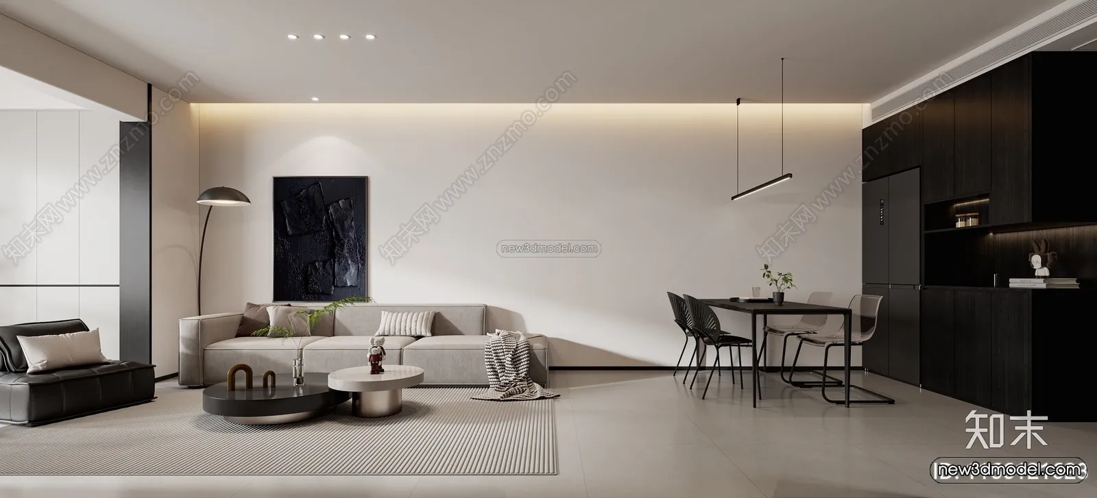 Minimalist Style Interior 3D Blocks - Living Room 3D Model - 071