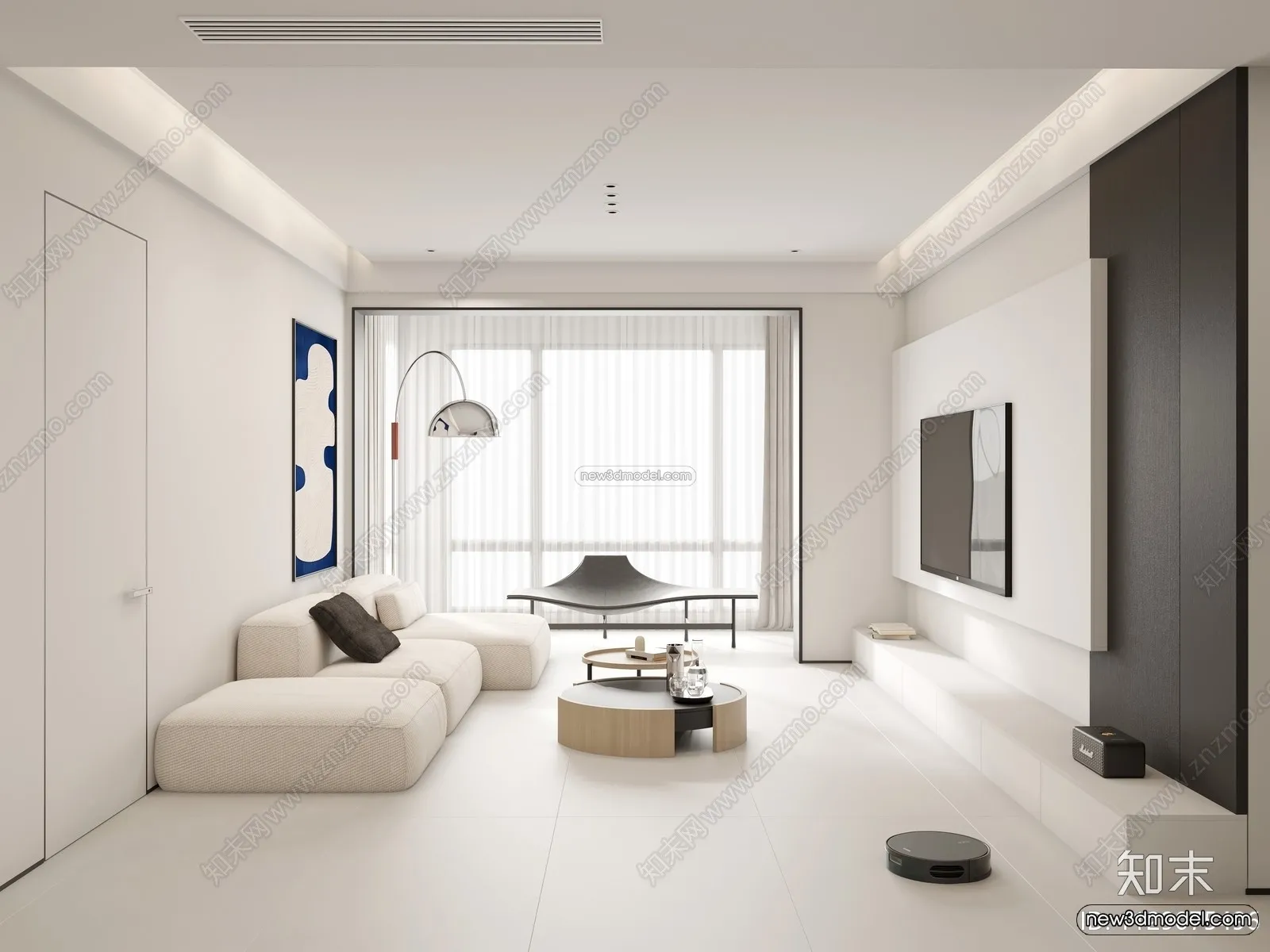 Minimalist Style Interior 3D Blocks - Living Room 3D Model - 072