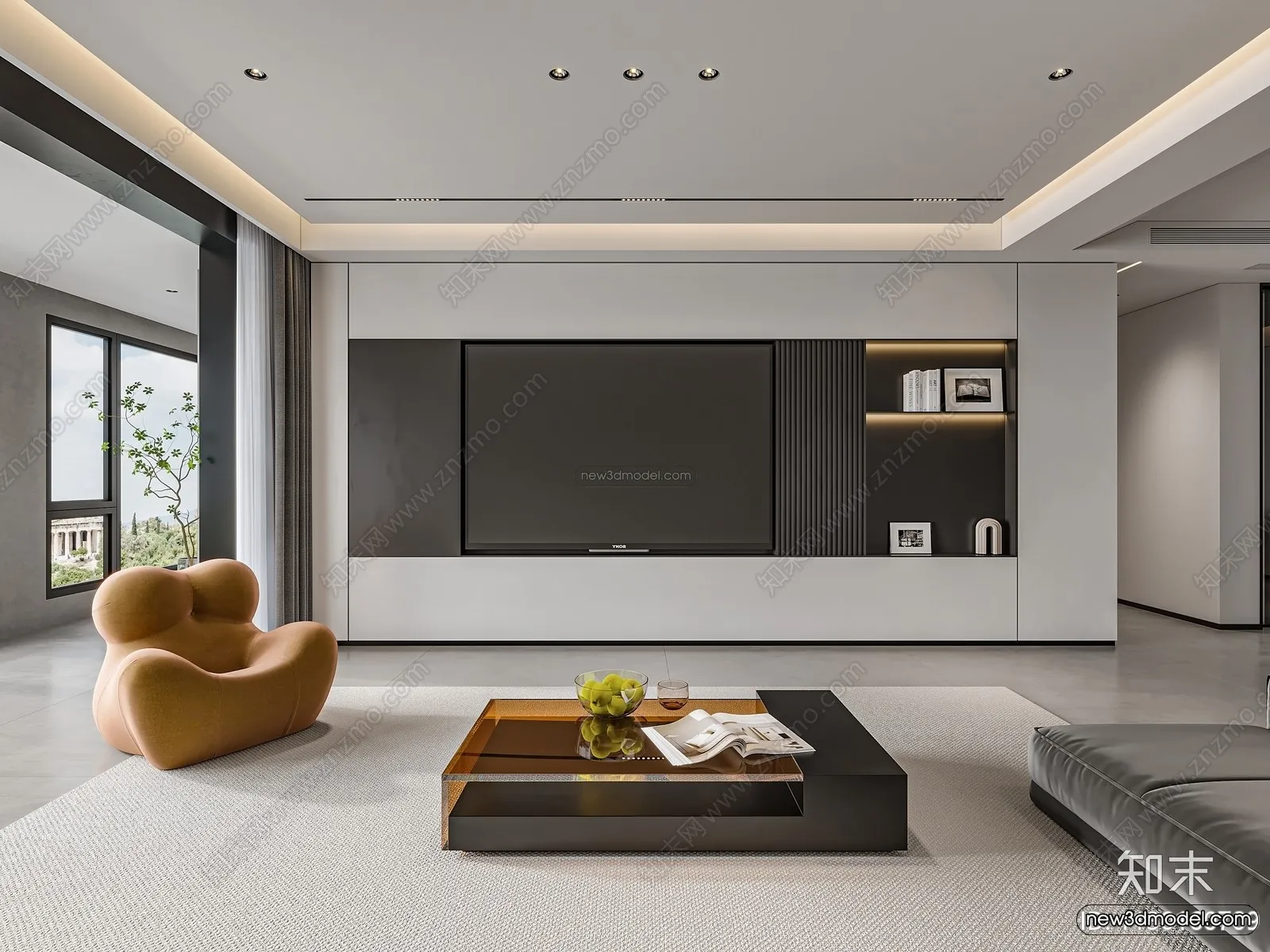 Minimalist Style Interior 3D Blocks - Living Room 3D Model - 074