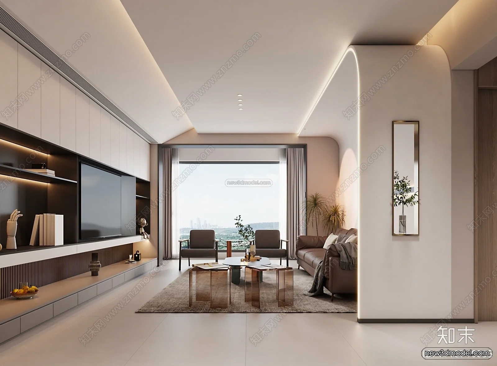Minimalist Style Interior 3D Blocks - Living Room 3D Model - 075
