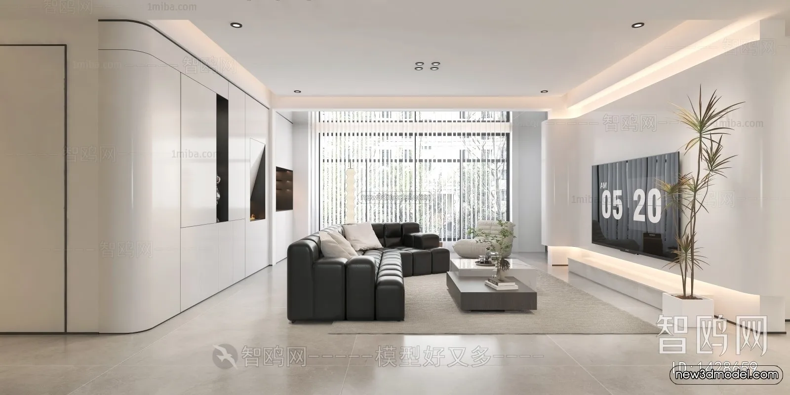 Minimalist Style Interior 3D Blocks - Living Room 3D Model - 076