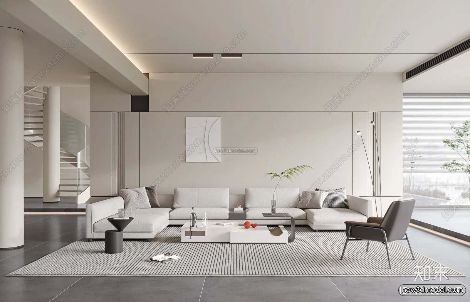 Minimalist Style Interior 3D Blocks - Living Room 3D Model - 077