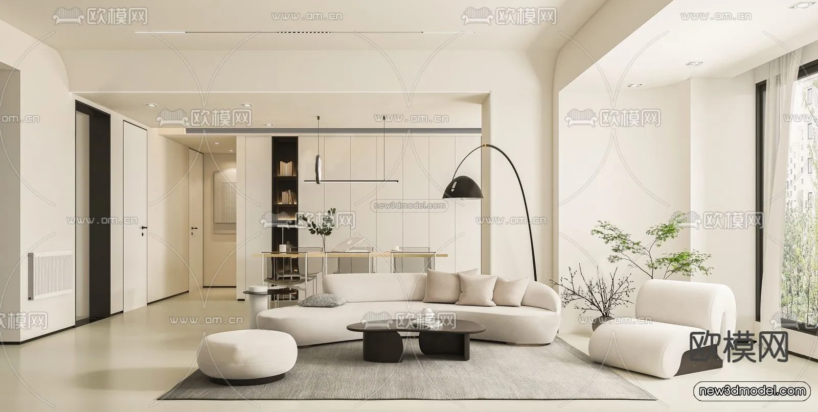 Minimalist Style Interior 3D Blocks - Living Room 3D Model - 078