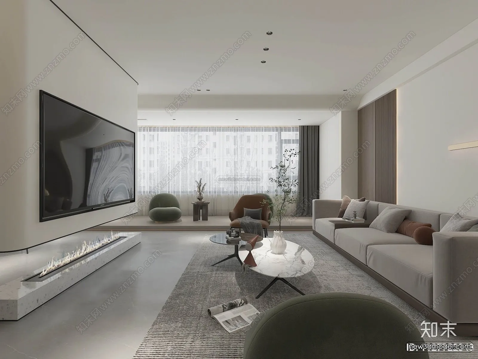 Minimalist Style Interior 3D Blocks - Living Room 3D Model - 079