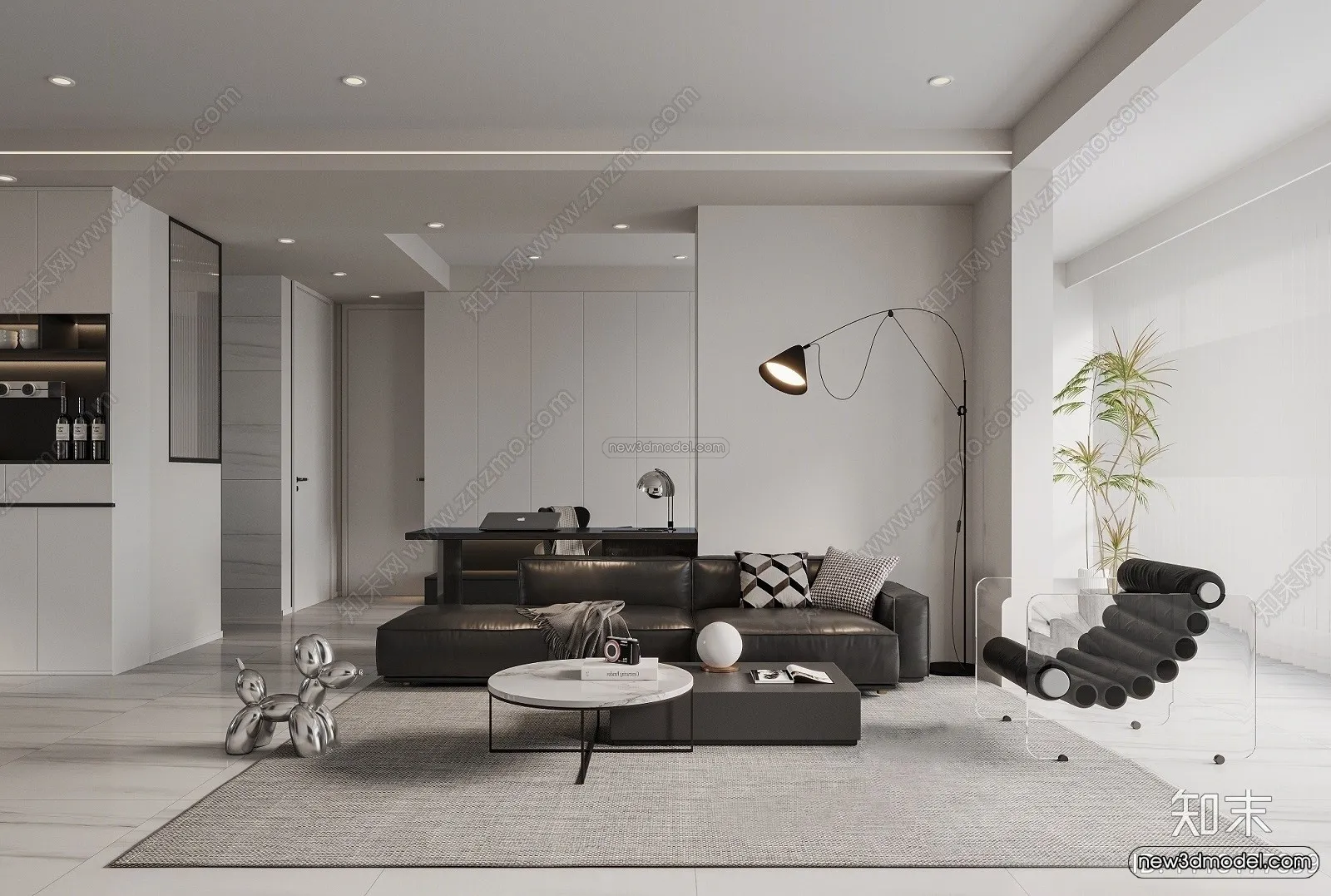 Minimalist Style Interior 3D Blocks - Living Room 3D Model - 080