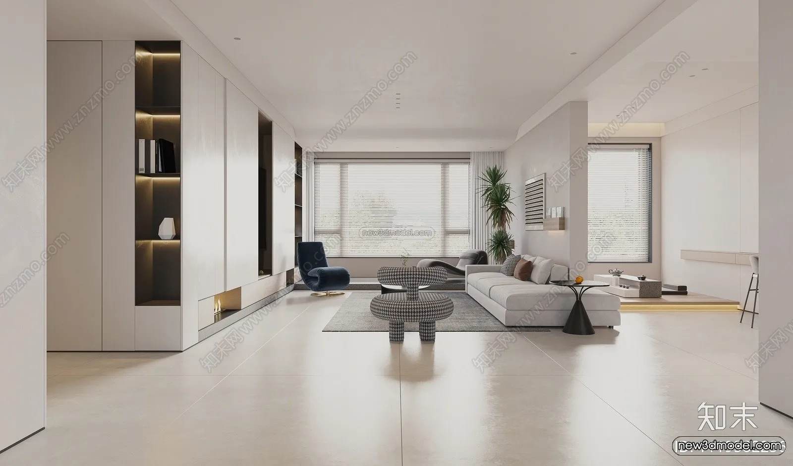 Minimalist Style Interior 3D Blocks - Living Room 3D Model - 081