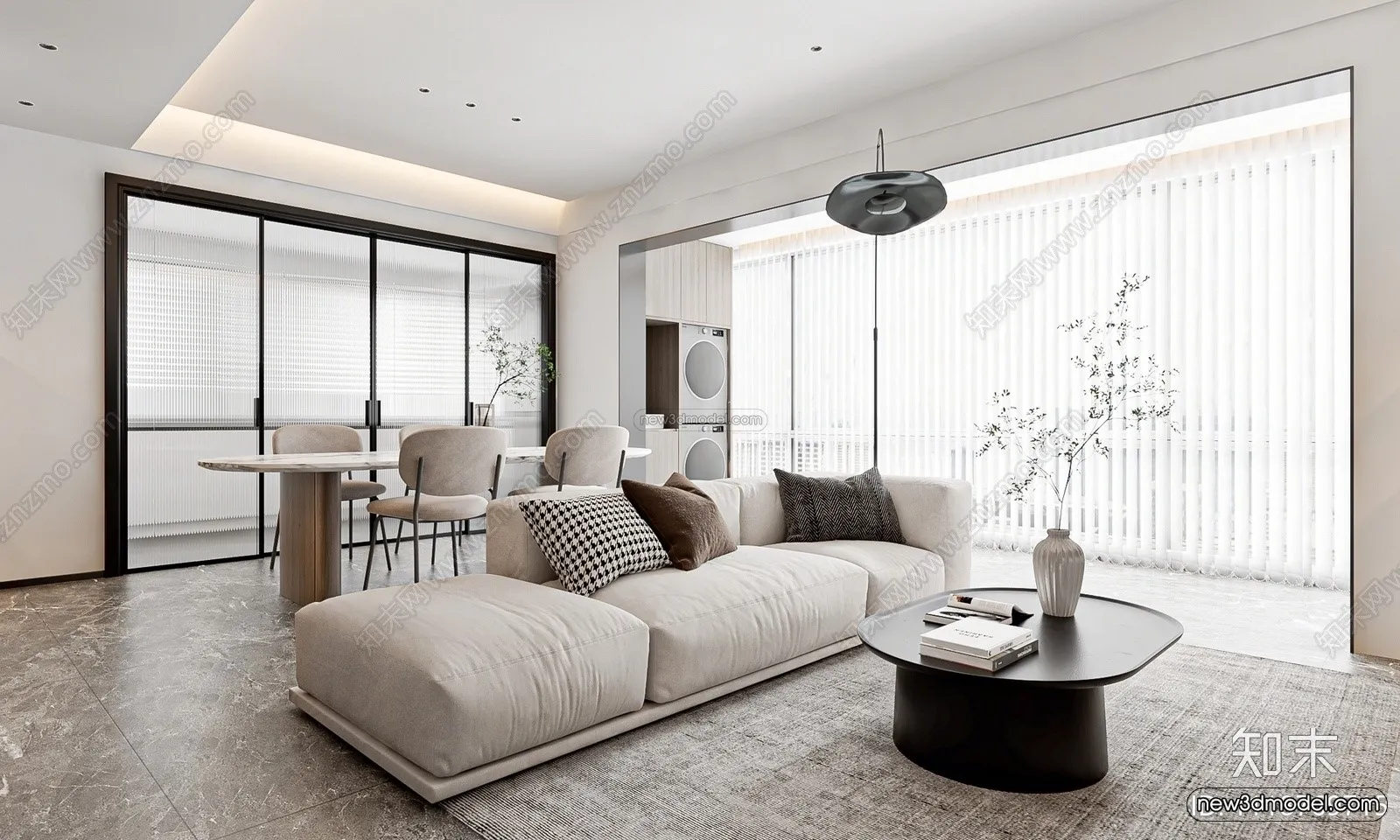 Minimalist Style Interior 3D Blocks - Living Room 3D Model - 082