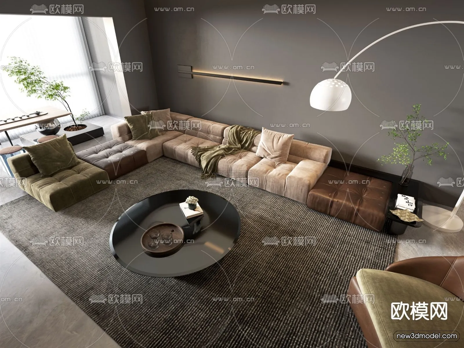 Minimalist Style Interior 3D Blocks - Living Room 3D Model - 083