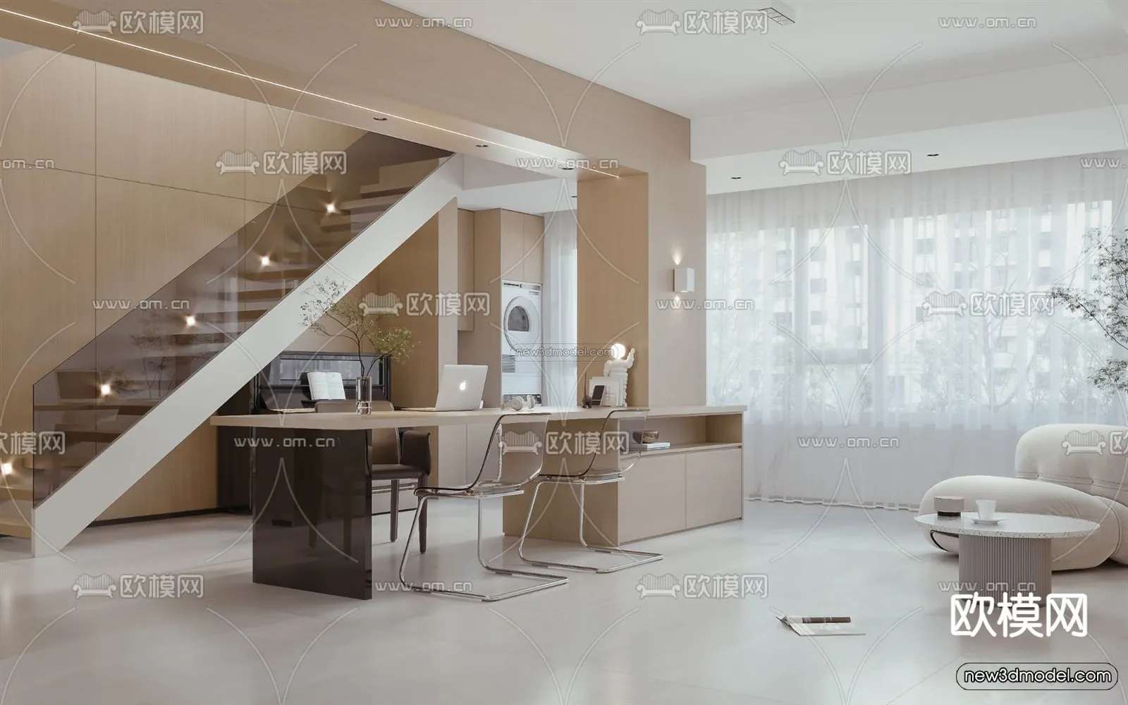 Minimalist Style Interior 3D Blocks - Living Room 3D Model - 084