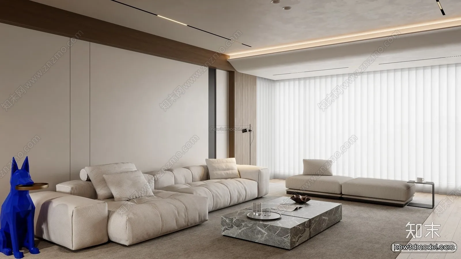 Minimalist Style Interior 3D Blocks - Living Room 3D Model - 085