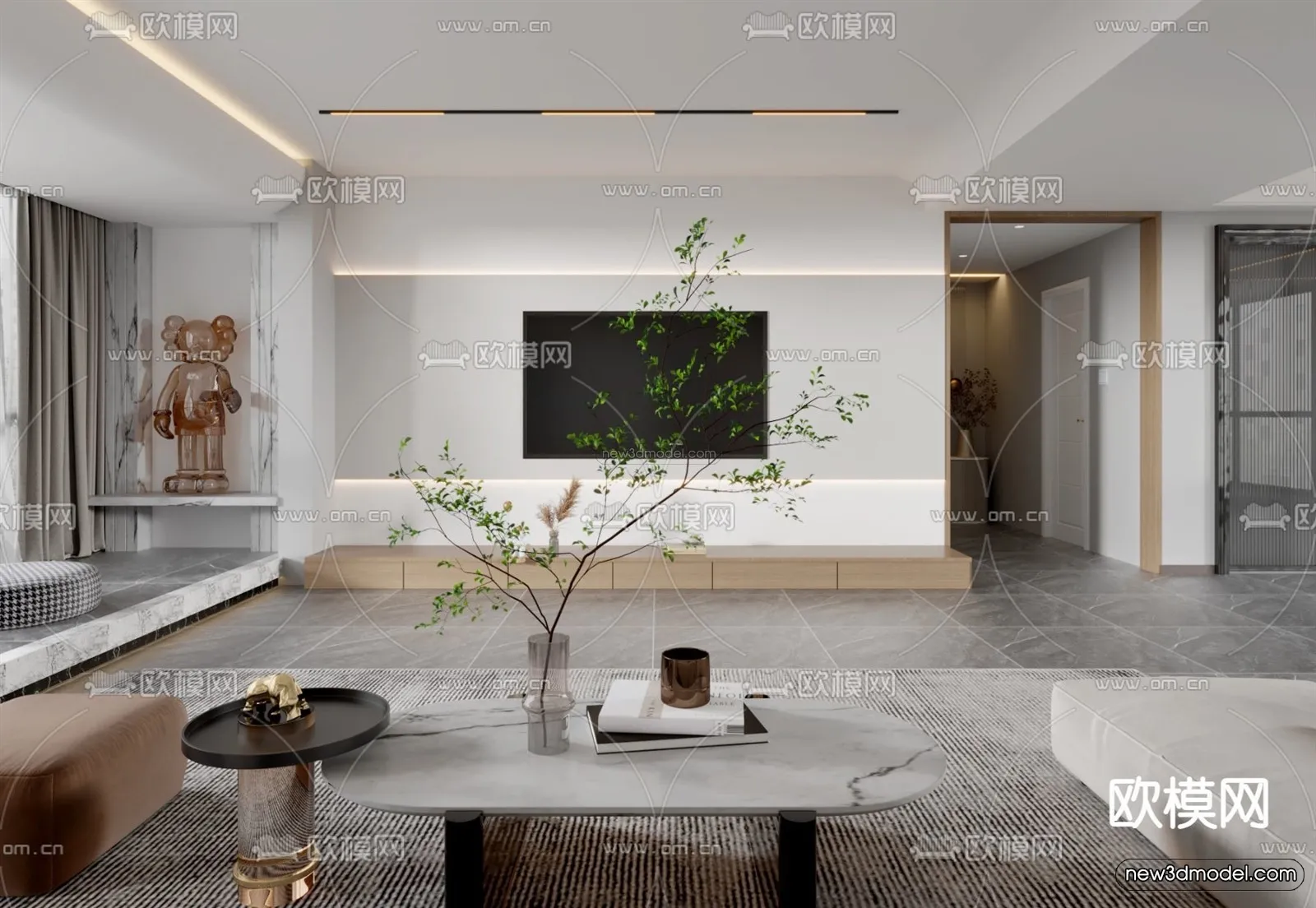 Minimalist Style Interior 3D Blocks - Living Room 3D Model - 089