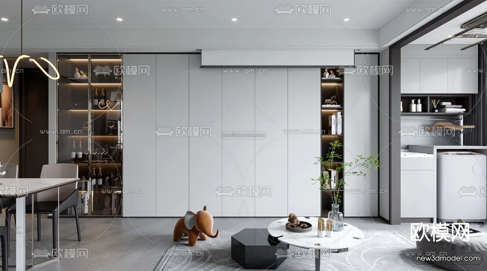 Minimalist Style Interior 3D Blocks - Living Room 3D Model - 090