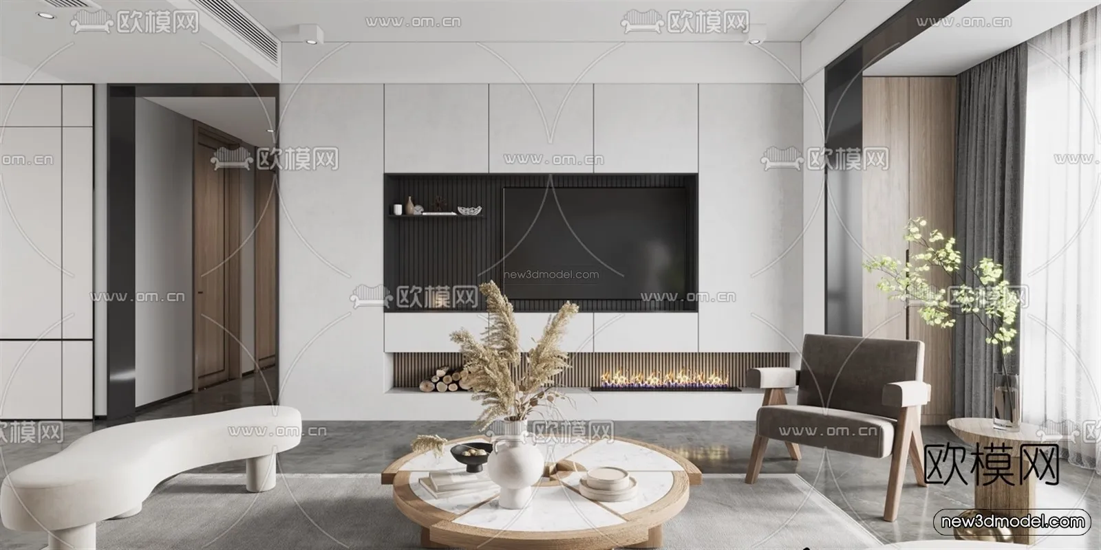 Minimalist Style Interior 3D Blocks - Living Room 3D Model - 091