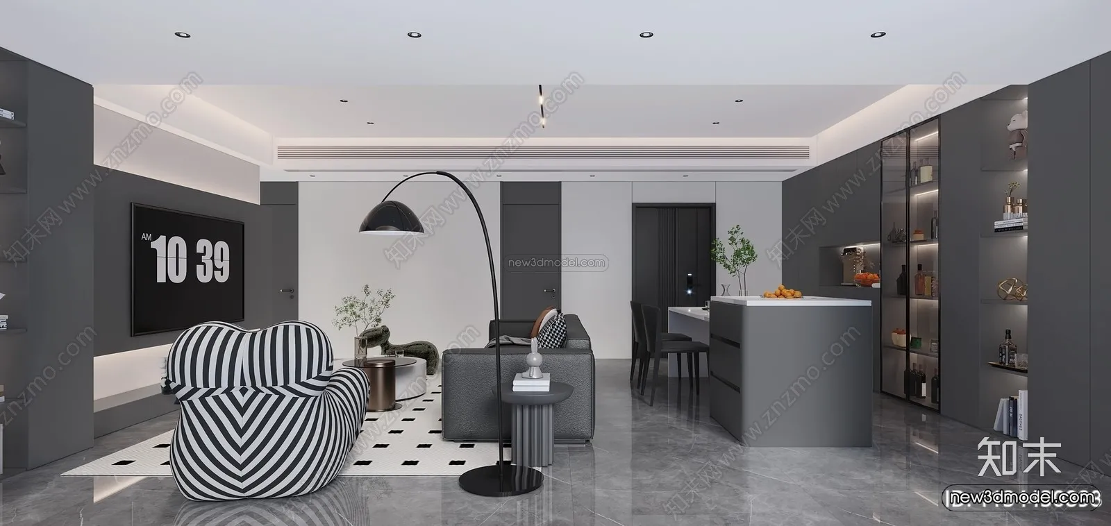 Minimalist Style Interior 3D Blocks - Living Room 3D Model - 095