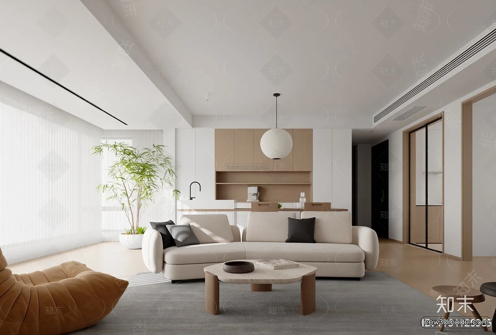 Minimalist Style Interior 3D Blocks - Living Room 3D Model - 096